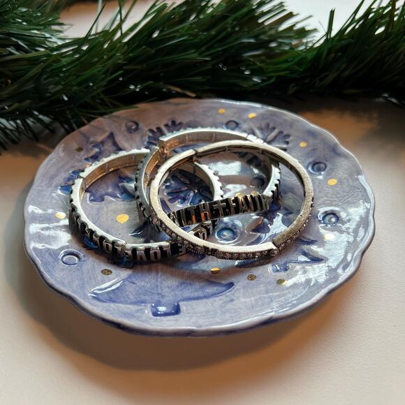 Blue Ceramic Snowflake & Spruce Tree Ring, Trinket or Ear Bud Ceramic Dish - Picture 4 of 10